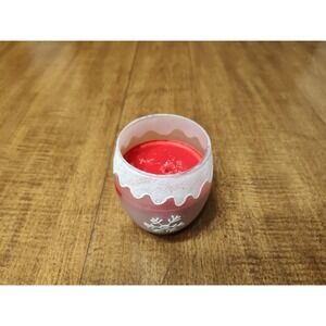 Handmade Snowflake Cranberry Scented Candle in Frosted Red Glass Vessel B2